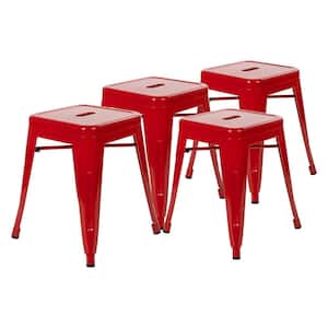18 in. Red Backless Metal Short 16 in.-23 in. Bar Stool with Metal Seat (Set of 4)