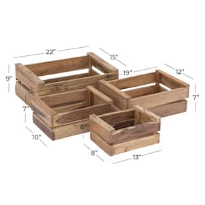 Wood Handmade Storage Basket with Handles (Set of 4)