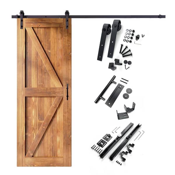 HOMACER 30 in. x 96 in. K-Frame Early American Solid Pine Wood Interior Sliding Barn Door with Hardware Kit, Non-Bypass