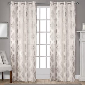 Augustus Off-White Medallion Light Filtering Grommet Top Curtain, 54 in. W x 96 in. L (Set of 2)