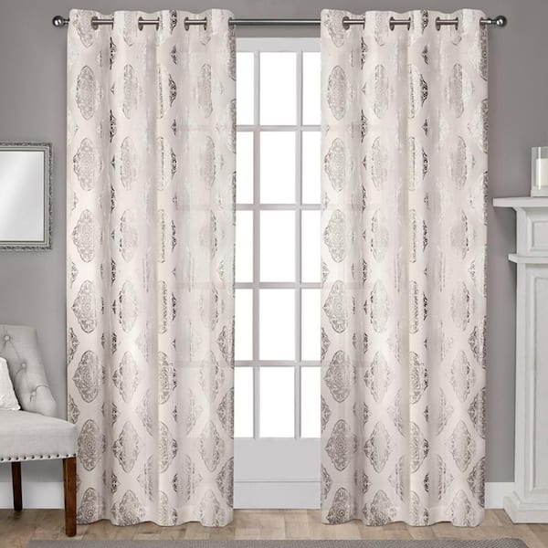 EXCLUSIVE HOME Augustus Off-White Medallion Light Filtering Grommet Top Curtain, 54 in. W x 108 in. L (Set of 2)