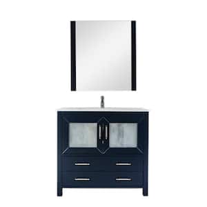 Newport 36 in. W x 18 in. D Bath Vanity in Navy with Ceramic Vanity Top in White with White Basin and Mirror