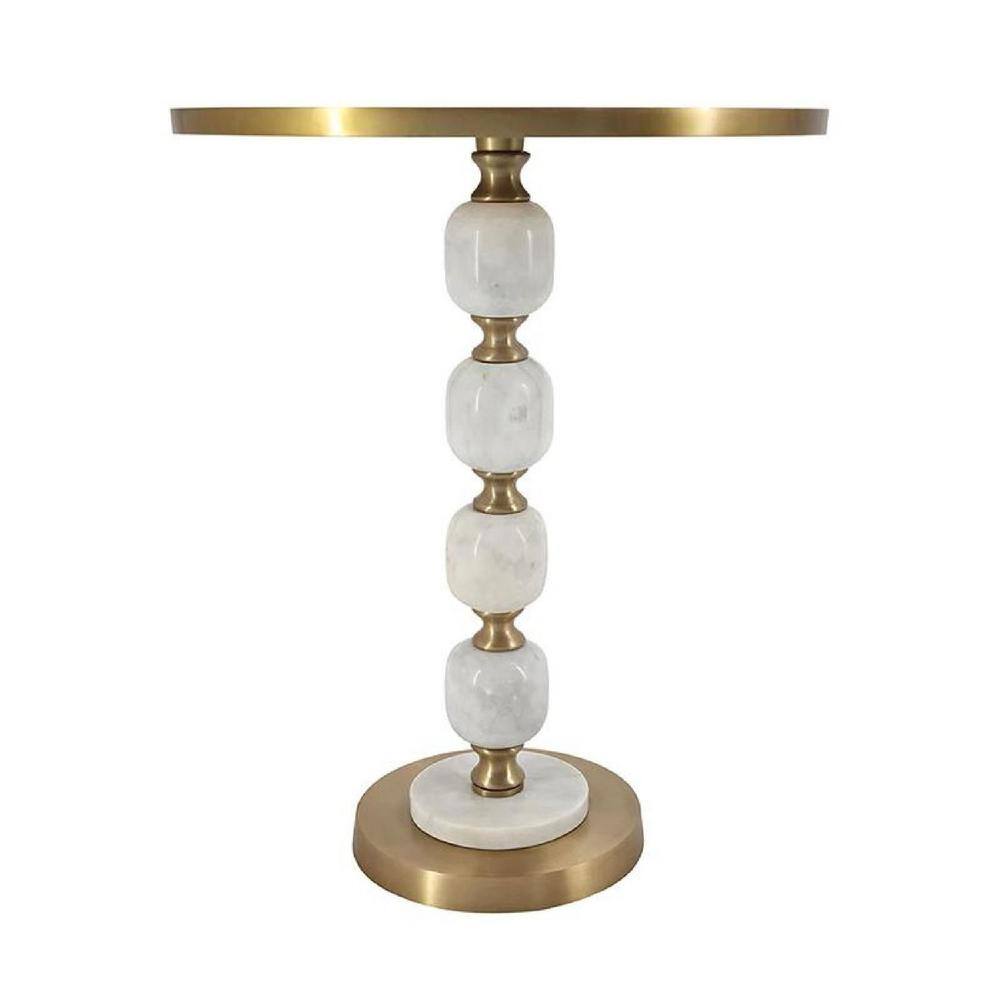 Gold and White Marble Metal Round Side Table