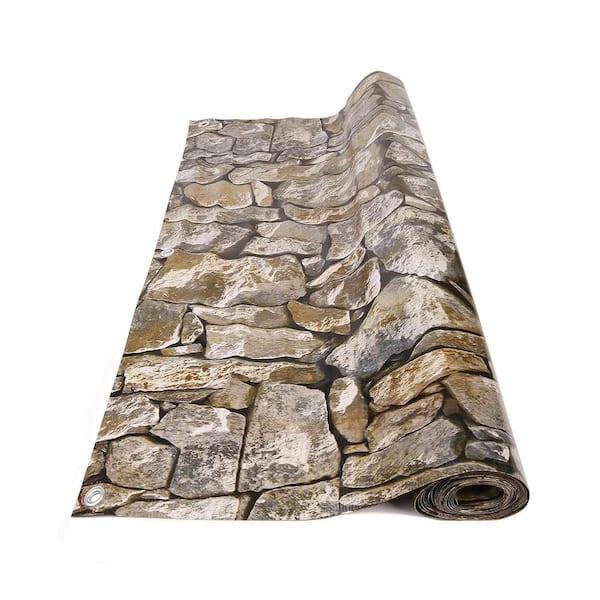 34 in. Polyvinyl Garden Fence Decorative Balcony Cover with Nylon Rope Stone 2-Pack
