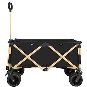 4.5 cu. ft. Folding Wagon, Steel Beach Wagon Cart for Sand Adjustable Handle&Drink Holders Aluminum Alloy Garden Cart