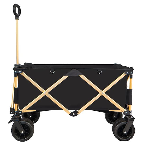 maocao hoom 4.5 cu. ft. Folding Wagon, Steel Beach Wagon Cart for Sand Adjustable Handle&Drink Holders Aluminum Alloy Garden Cart