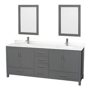 Sheffield 80 in. W x 22 in. D x 35 in. H Double Bath Vanity in Dark Gray with White Quartz Top and 24 in. Mirrors