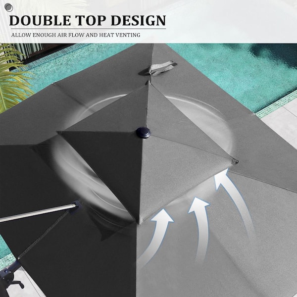Double Top 9 ft. x 11.5 ft. Aluminum 360° Rotation Offset Cantilever Patio Umbrella in Dark Gray with 350 lbs. Base