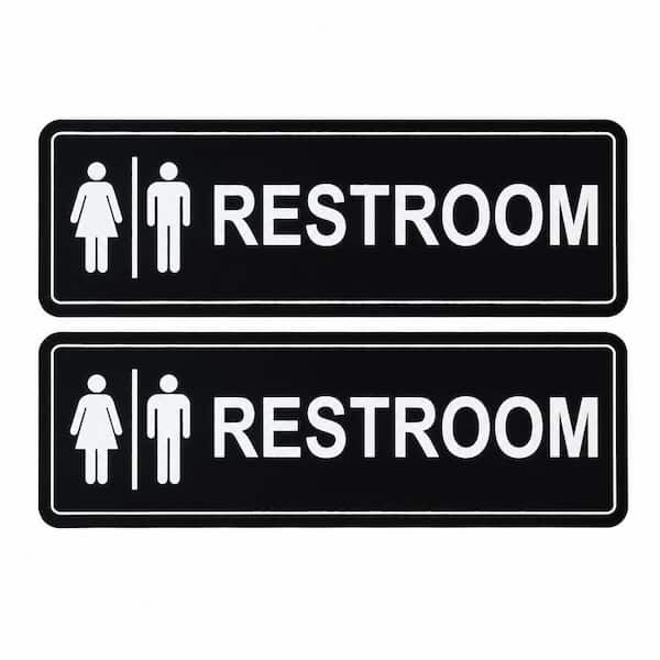 2 Pack Metal Restroom Signs Black Finish Self-Adhesive Unisex Bathroom Door Sign Waterproof for Business Home