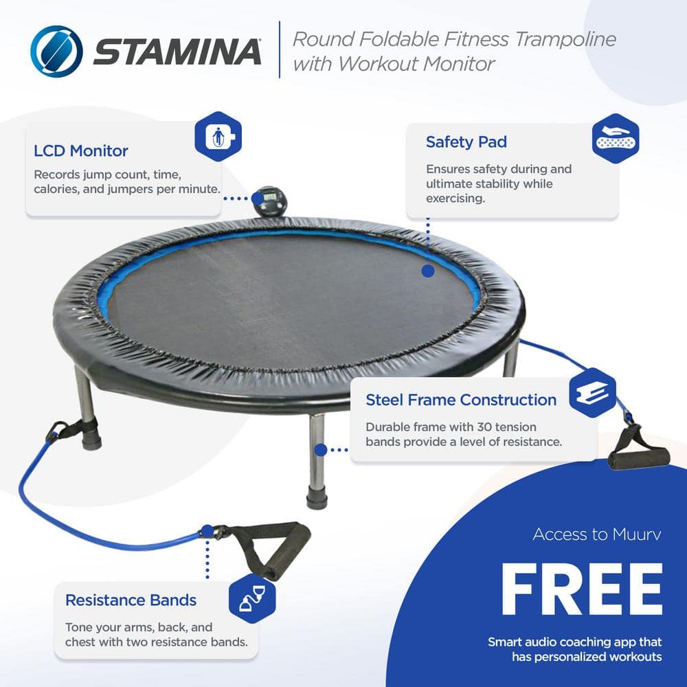 Blue Round Fitness Trampoline with Resistance Bands