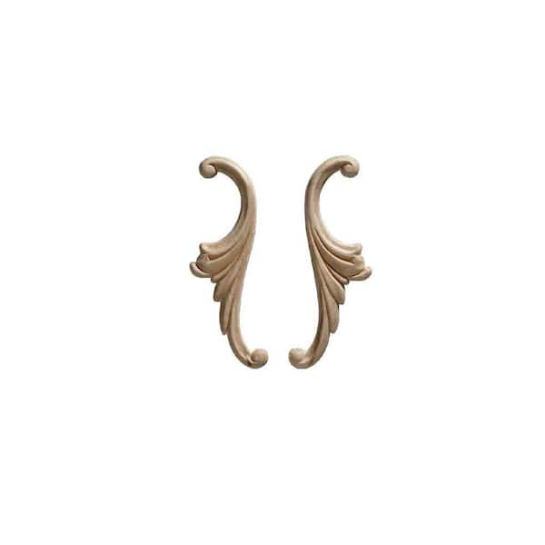 Ornamental Mouldings 3017PK 7/32 in. x 5-1/4 in. x 1-3/4 in. Birch Small Acanthus Scroll Onlay Ornament Moulding (Pair)
