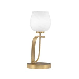 Olympia 16.5 in. New Age Brass Piano Desk Lamp with White Marble Glass Shade