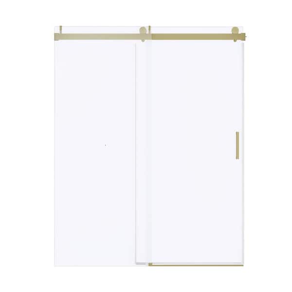 60 in. W x 76 in. H Sliding Frameless Shower Door in Gold Finish with Clear Glass