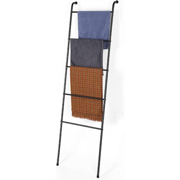 Oumilen 5-Tier Wall Mounted Metal Blanket Towel Ladder, Black