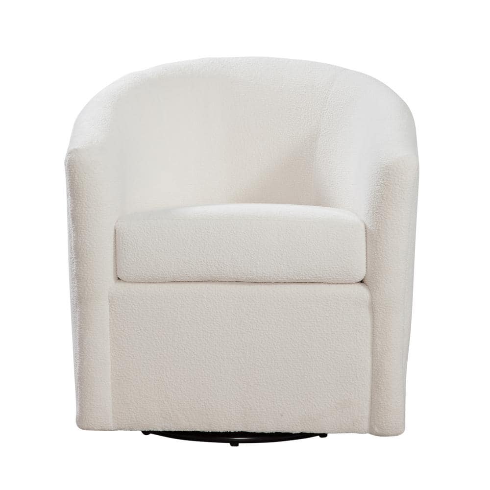 Ivory Velvet Barrel Swivel Accent Chair with Flared Arms