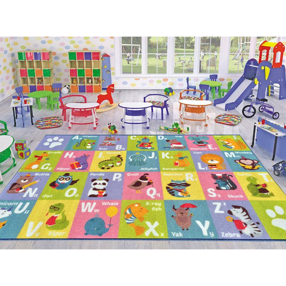 Colorful ABC Alphabet Animal Educational Kids Rug, 3' 3" x 4' 11"