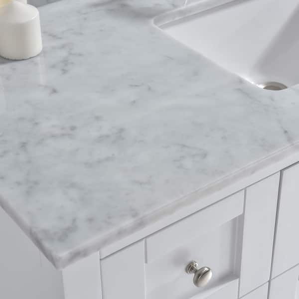 Maldon 49 in. W x 22 in. D Single Basin Carrara Marble Vanity Top in Carrara White with White Vitreous China Basin Maldon 49 in. W x 22 in. D Single Basin Carrara Marble Vanity Top in Carrara White with White Vitreous China Basin