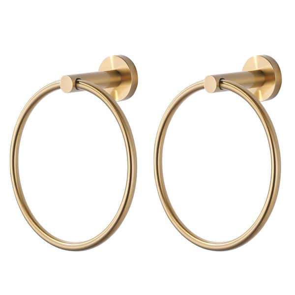 2-Piece Wall Mounted Round Closed Towel Ring Bath Hardware Accessory in Brushed Gold