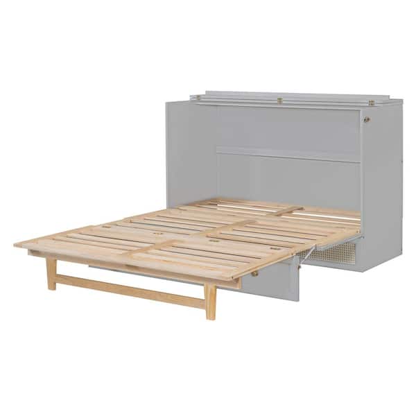 Nestfair Gray Wood Frame Queen Size Murphy Bed with Large Drawers