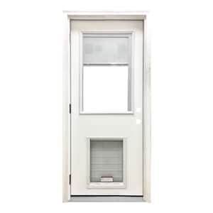 32 in. x 80 in. Reliant Series Clear Mini-Blind RHOS White Primed Fiberglass Prehung Front Door with XL Pet Door