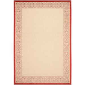 Courtyard Natural/Red 8 ft. x 11 ft. Border Indoor/Outdoor Patio  Area Rug