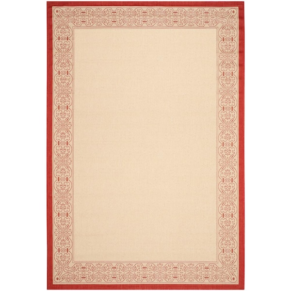 Courtyard Natural/Red 9 ft. x 12 ft. Border Indoor/Outdoor Patio  Area Rug
