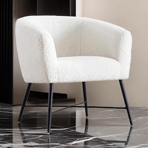 White and Black Fabric Arm Chair with Curved Back and Shelter Arms