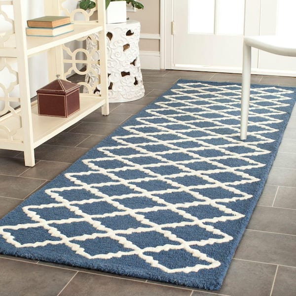 Cambridge Navy/Ivory 3 ft. x 12 ft. Geometric Multi Trellis Runner Rug