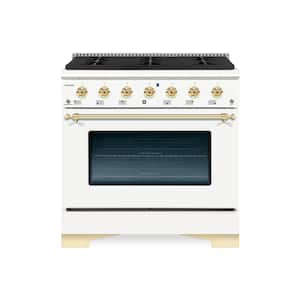 CLASSICO 36" 5.2CuFt. 6 Burner Freestanding Dual Fuel Range with Gas Stove and Electric Oven, White with Brass Trim
