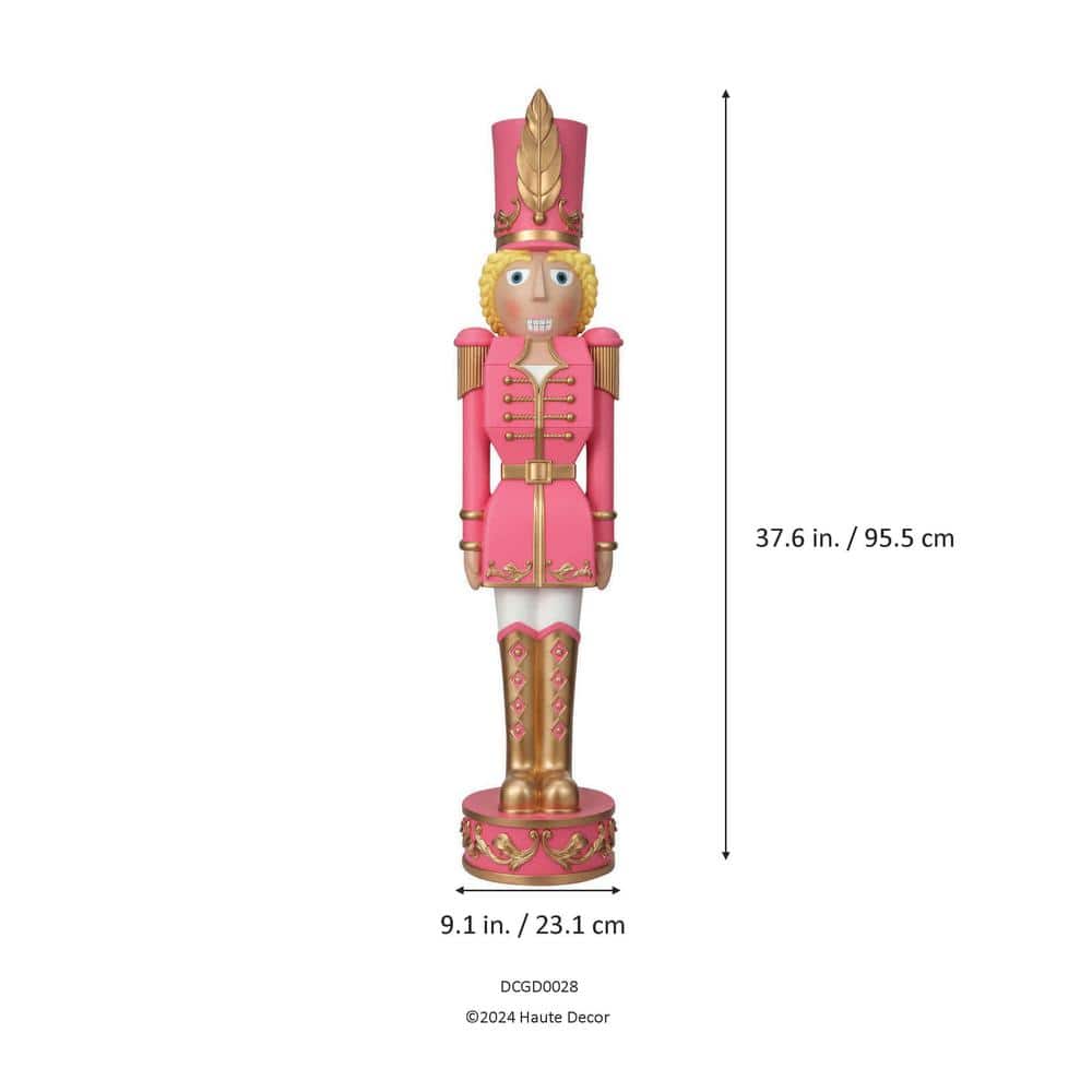37" Pink and Gold Resin Christmas Nutcracker