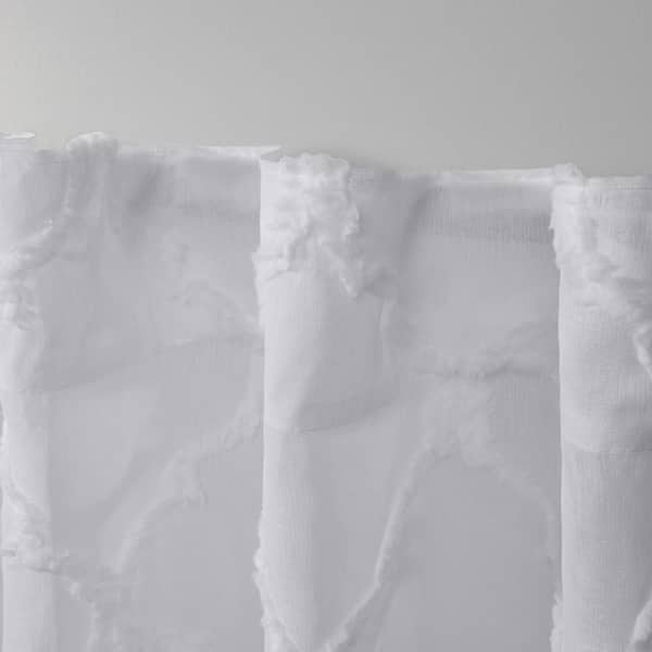 Aberdeen White Trellis Sheer Hidden Tab / Rod Pocket Curtain, 54 in. W x 84 in. L (Set of 2)