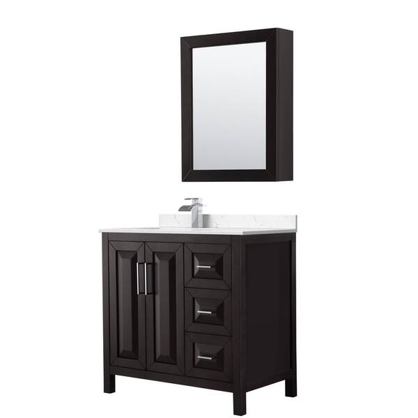 Wyndham Collection Daria 36 in. W x 22 in. D x 35.75 in. H SGL Bath Vanity in Dark Espresso with Carrara Cultured Marble Top and MC Mirror