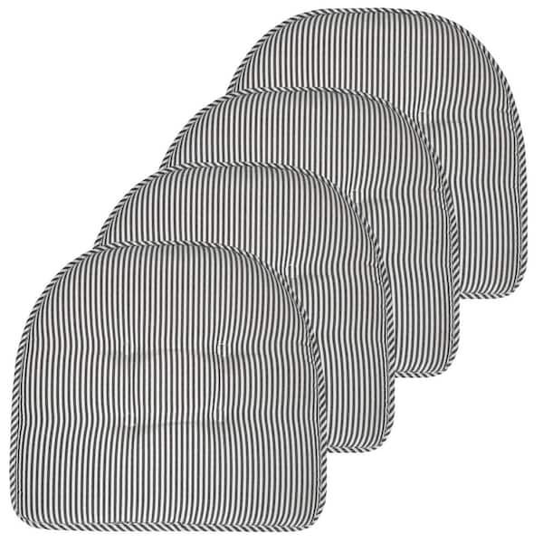 Sweet Home Collection Pinstripe Memory Foam U-Shaped 17 in. x 16 in. Non-Slip Indoor/Outdoor Chair Seat Cushion Charcoal, (4-Pack)