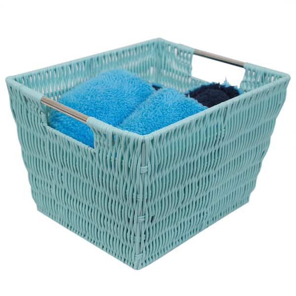 Home Basics Medium Stackable Multi-Purpose Tightly Woven Plastic Basket  with Cut-Out Handles, STORAGE ORGANIZATION