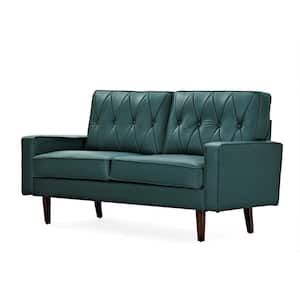 Acire 57.5 in. Blue-Green Faux Leather Cushion Back 2-Seater Loveseat