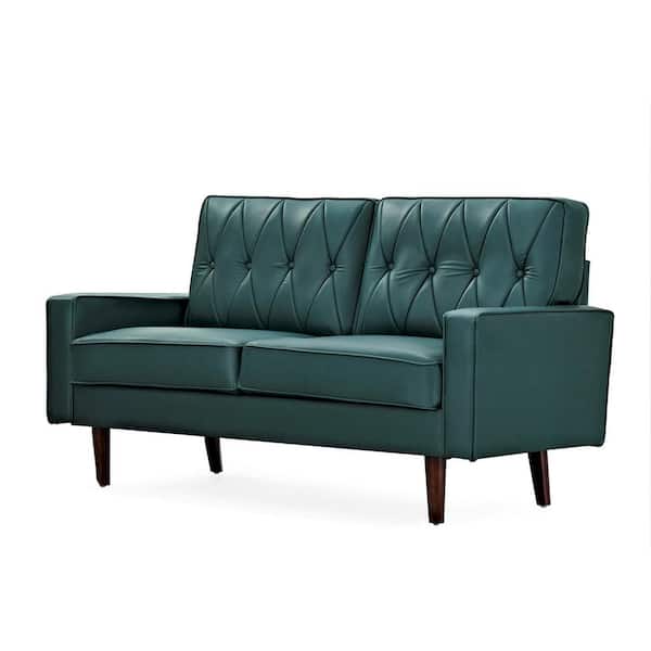 US Pride Furniture Acire 57.5 in. Blue-Green Faux Leather Cushion Back 2-Seater Loveseat