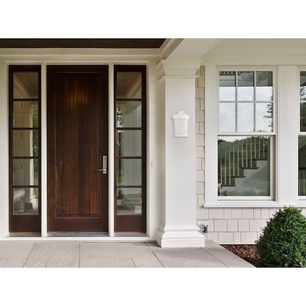 Sedona Narrow 12.75 in. White Composite Outdoor Hardwired Coach Sconce with Frosted Diffuser and 3000K LED Bulb