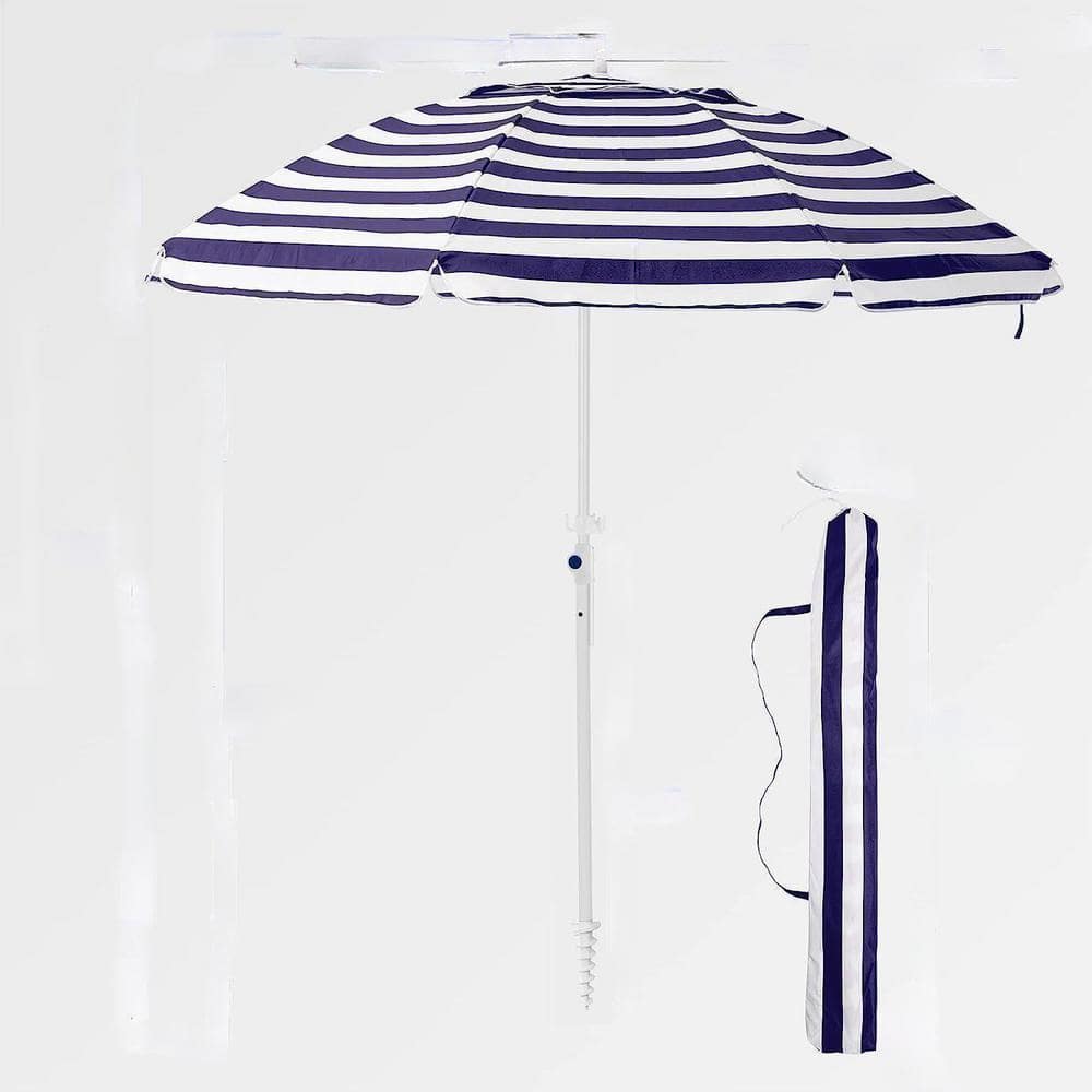 7.5 ft. Beach Umbrella Portable Outdoor Umbrella in Navy/White