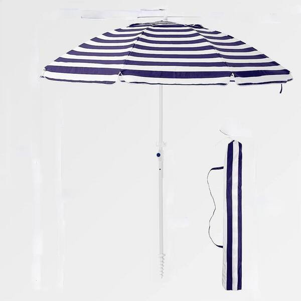 Dyiom 7.5 ft. Beach Umbrella Portable Outdoor Umbrella in Navy/White