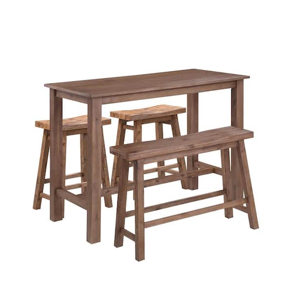 Boraam 47.25 in. Sonoma Pub Table with 1-Bench and 2-Stools in Driftwood Gray