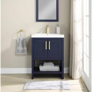 Farmhouse 24.5 in. W x 18.8 in. D x 34 in. H Freestanding Single Sink Bath Vanity in Navy with White Top