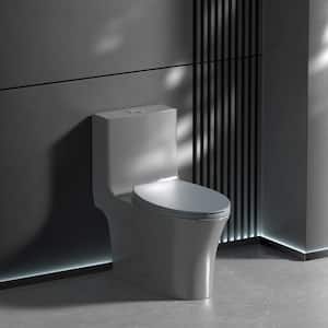 1-Piece 1.1 GPF/1.6 GPF High Efficiency Dual Flush Elongated Toilet in Light Grey with Slow-Close Seat