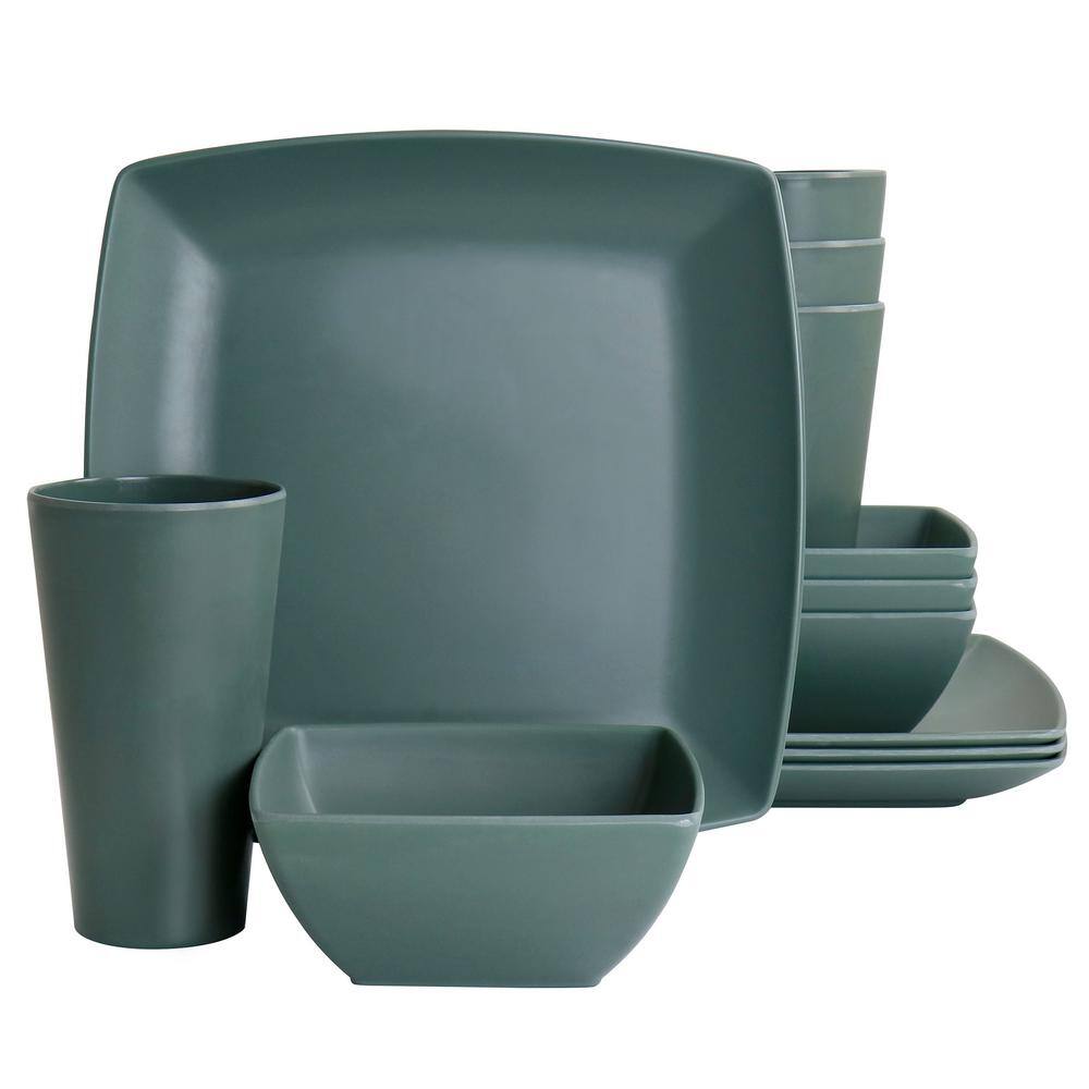 Gibson Home Grayson Melamine 12Piece Square Dinnerware Set in Green