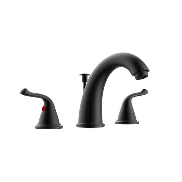 HOMLUX 8 in. Widespread 2-Handle Bathroom Faucet with Drain Kit Included in Matte Black