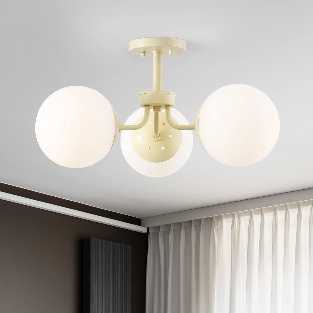 Beige Glass Globe LED Semi Flush Mount Light, 23.5"