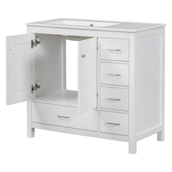 36 in. W x 18 in. D x 34 in. H Single Sink Bath Vanity in White with White Ceramic Top