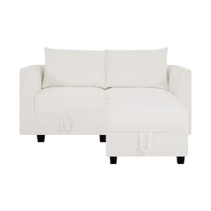 61.22 in Modern 1-Piece Straight Arm Loveseat with Ottoman Chaise for Living Room for Sectional Sofa in White Down Linen