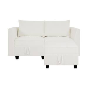 Contemporary Straight Arm Loveseat with Ottoman - White Down Linen