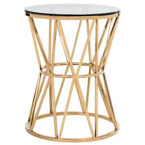 Delsy 17.32 in. Gold Round Glass End Table