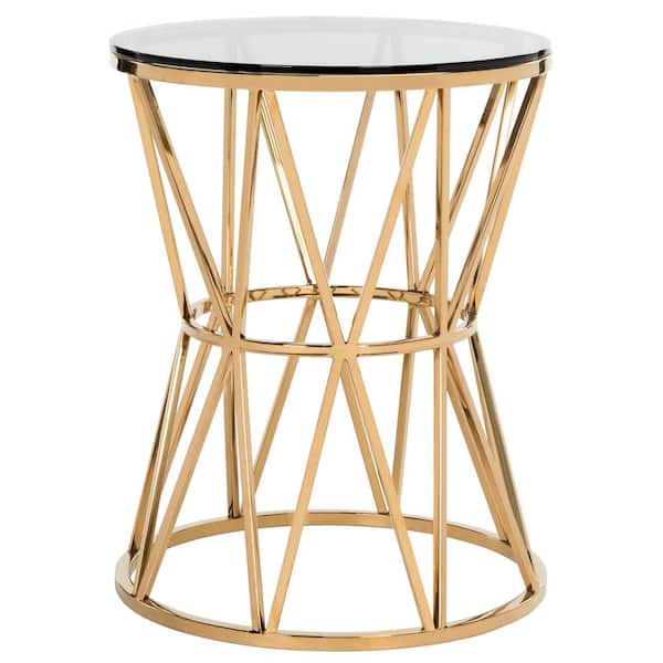 SAFAVIEH Delsy 17.32 in. Gold Round Glass End Table